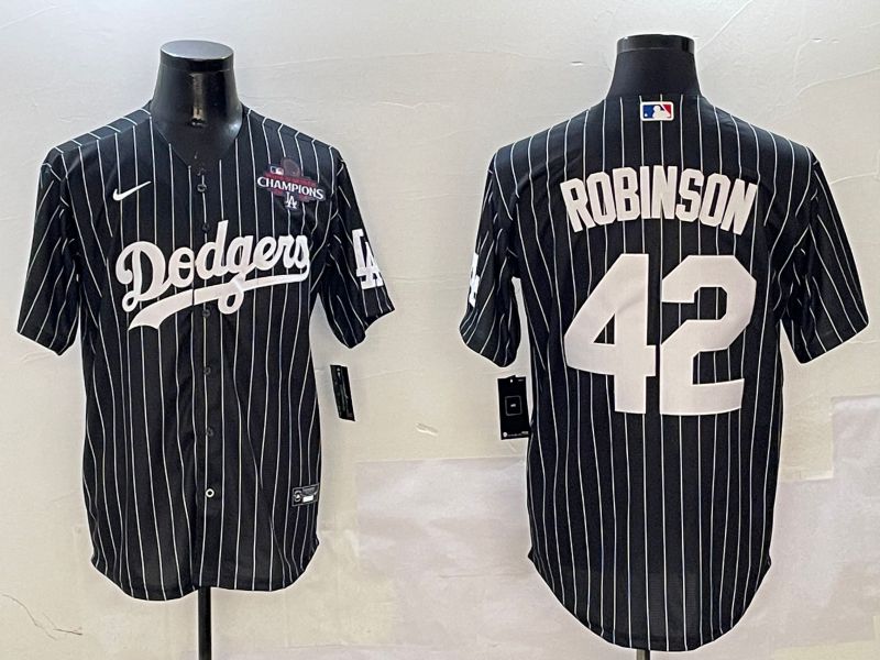 Men Los Angeles Dodgers #42 Robinson Black Stripe Jointly Name 2025 Nike MLB Jersey style 5